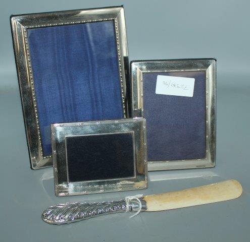 3 silver frames & shoe horn